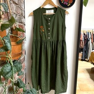 Hand-Embroidered Marigold NotPerfectLinen MAMA Dress | Small